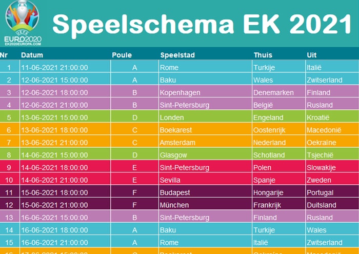 EK 2021 speelschema